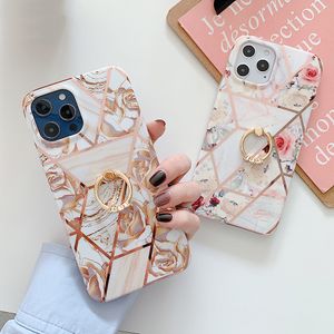 Electroplated Flower Phone Cases For Huawei P40 Lite P30 P20 Lite Mate 30 20 Pro With Finger Ring Stand Soft Back Cover