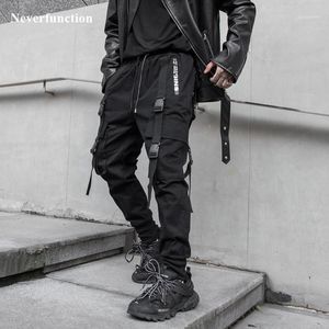 Calças dos homens Homens Hip Hop Fita Dark Punk Carga Moda Moda Carta Impresso Streetwear Black Casual Calças Calças