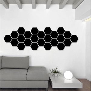 Väggklistermärken 12st 3d Spegel Hexagon Akryl DIY TV Bakgrundsrum Dekoration Kakel Tillbehör