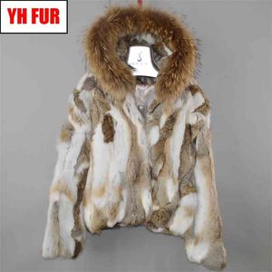 Brand Women Genuine Real Rabbit Fur Coat Lady Winter Warm Real Rabbit Fur Jacket Natural Color Real Rabbit Fur Overcoat 210910