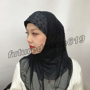 Pronto para usar o véu muçulmano Loop Pearl Instant Hijab Femme Musulman Headwrap Islâmico Headscarf Hijab xaile