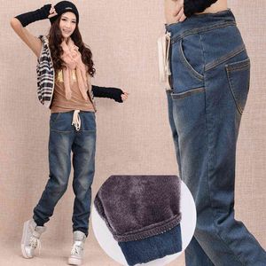 Arrivo Inverno Caldo Jeans Donna Addensare Fleece Pantaloni Harem Skinny Pantaloni Vita elastica Denim Plus Size C1504 211129