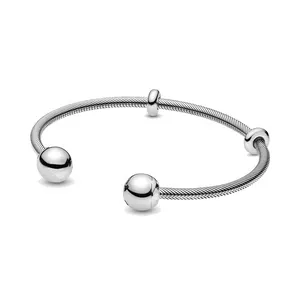 Fina smycken autentiska 925 sterling silver pärla passform pandora charm armband öppna armband stunder ormkedja stil säkerhetskedja hängande diy pärlor