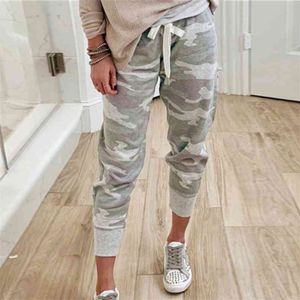 Kadın Kamuflaj Joggers Pantolon Ayak Bileği Camo Kargo Koşu Pantolon Kadın Sonbahar Streetwear Lace Up Bayanlar Sweatpants 210925