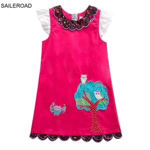 SAILEROAD Summer Dresses Owl Tree Children's Clothing Short Sleeves Dress Outfit Baby Girl Princess Cotton Kids Clothes 210317