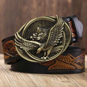 Waist Belt s Buckles Fashion Real Leather Men's Leisure Eagle Buckle Carved Craft Personality