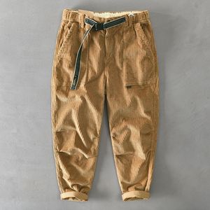 Mäns byxor Vinter män ren bomull Corduroy Solid Färg Casual Lång tjock Flanell Trouser Khaki Vintage Workwear