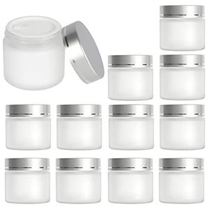 Frosted Glass Face Cream Jar Refillable Cosmetic Bottle Sample Empty Container with Silver Lids and Inner Liners 5g 10g 15g 20g 30g 50g