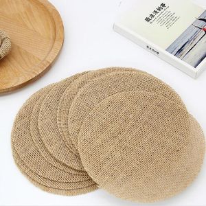 500pcs 15cm Round Christmas Wedding Party Jute Natural Table Burlap Vintage Handgjord Tillbehör Print DIY Dekoration