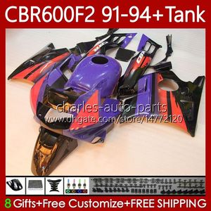 Body +Tank For HONDA CBR600 CBR 600 F2 FS CC 600F2 91 92 93 94 Bodywork 63No.82 CBR600F2 CBR600FS Purple red 600CC 1991 1992 1993 1994 600FS CBR600-F2 91-94 Fairings Kit