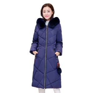 Zima w dół bawełniany płaszcz kobiety elegancka średnia długość futra z kapturem kołnierz wierzchnia luźna zagęścić ciepłą kurtkę szczupłą żeńską LR1347 210531