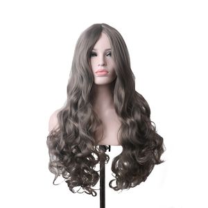 WoodFestival Wavy Synthetic Grey Wig Long Hair Colored Cosplay Wigs For Women Blonde Ombre Pink Purple Brown White Blue Green