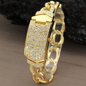 G&D Luxury Brand Womens Bracelet Watches Gold Rhinestone Jewelry Ladys Dress Watch Steel Band Relogio Feminino Clamshell Clock