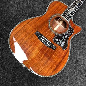 Custom Solid KOA Wood Top OM Body Shape Life Tree Inlay Acoustic Guitar Wood Pickguard