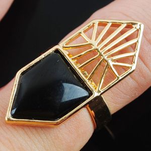 WOJIAER Single Natural Black Agate Gemstone Finger Ring Jewelry Women Geometric Nature Stones Party Rings Birthday Gift for Girls X3001