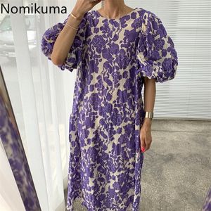 Nomikuma Sommer Neue O Neck Puff Sleeve Kleid Frauen Casual Lose Blumen Gedruckt Kleider Weibliche Koreanische Vintage Vestidos 3c176 210309