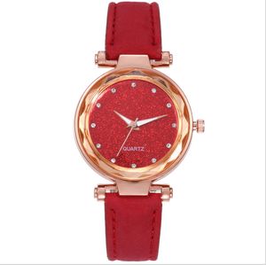 Charming Starry Sky Watch Leared Leather Strap Silver Diamond Dial Dial