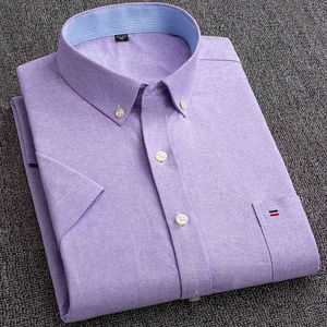 Estate 100% Cotone Oxford Camicia Mens Manica Corta Tasca Morbida Comoda Vestibilità Regolare Business Casual Viola Camicie Uomo G0105