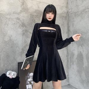 Casual jurken Design Hoge hals Dark Black Sweater BF All-Match Paalkraag Set Duim Outer Top