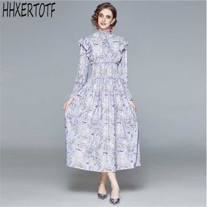 Autumn winter Women Long Sleeve Sexy Party Dress Runway print Flower Maxi 210531