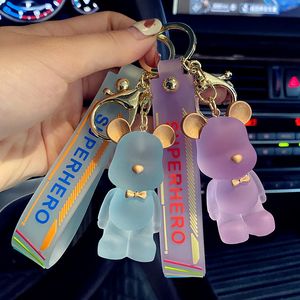 Trendy Transparent Bow Tie Bear Key Chain Women Cute Animal Keychain Lanyard Bag Charms Car Keyring Holder Jewelry Wholesale