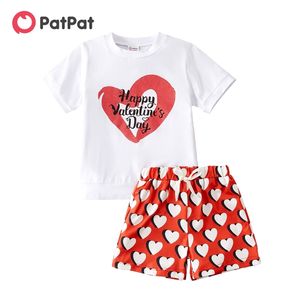 Arrival Summer 2-piece Baby / Toddler Short-sleeve Heart Set of Valentine foe Kids Girl Clothing Sets 210528