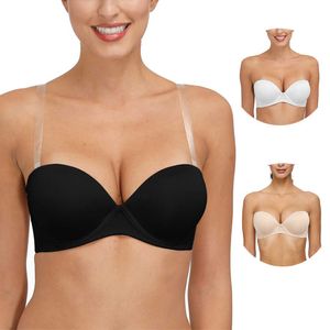 YBCG Push Up Bras for Women Thick Paddded Non-slip Underwear Strapless Multiway Bra Transparent Clear Straps Backless Brassiere 210623