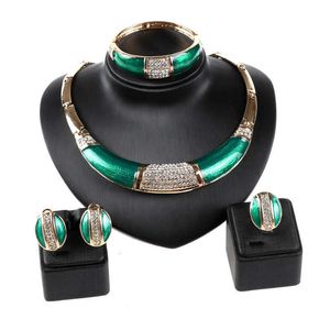 Full Rhinestone Green african beads set wedding Party dress accessories fashion costume Necklace jewelry sets