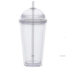 new Clear Straw Tumbler Outdoor With Bottle Drinking Double Acrylic Lid Dome Wall Plastic Leakage-proof Cup Water FWB7523