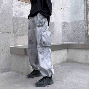 Camouflage Drawstring Cargo Byxor Män Kvinnor Höst Lös Bf Vind Rak Casual Byxor Hög midja Byxor Par Trend 210526