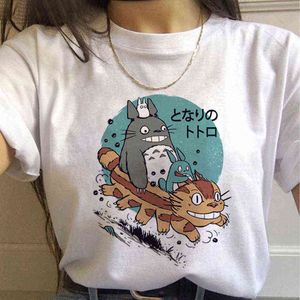 Vizinho Totoro Studio Ghibli Harajuku T-shirt senhora Ulzzang Kawaii Dos Desenhos Animados Gráfico T-shirt Hayao Miyazaki 90s T-shirt Bonito Tee G220228