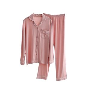 Modal Sleep Wear Mulheres Pijamas Conjunto de Manga Longa Long Calças Casa Roupas Plus Size Two-Peça Terno para Homewear 211215