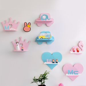 Nordic Style Children Kids Room Wall Decoration Rack Pink Crown Car Flamingo Wooden Shelf Ornaments Dispaly Nursery Home Decor 210310