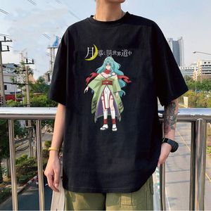 Camisetas masculinas Tsukimichi MoonLit Fantasy Anime T-shirt Mangas curtas Casual redondo machado e fumaça