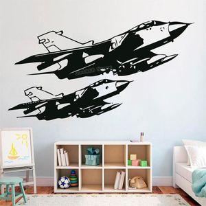 Väggklistermärken Två fighter Jets Decal Aircraft Combat Sticker För Hem Pojkar Rum Dekoration Väggmålning Konstdekaler B760