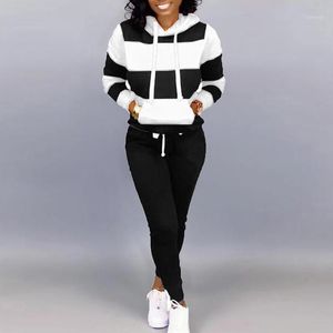 Running Sets VERTIVE Leisure Two Piece Gym Outfits Women Stitching Color Wild Sport Long Sleeve Hoodies Skinny Pants Sweatsuit