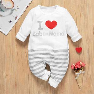 Primavera e verão outono eu amo baba mama listras uma peça para bebê unisex 210528