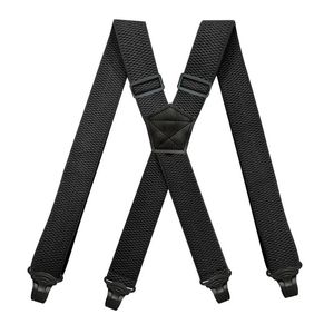 Heavy Duty Work Suspenders for Men, 38cm Wide X-Back with 4 Plastic Gripper Clasps, Adjustable Elastic Trouser Pants Braces, Black