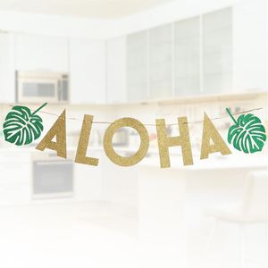 Party Decoration Glitter Aloha Bunting Banner Hawaiian Garland Tropiska tema gynnar leveranser Aloha och löv