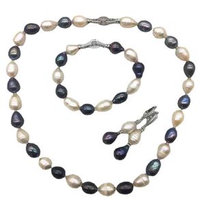 Женщины мода настоящий большой рис пресноводные жемчужные украшения набор ожерелья для ожерелья роскоши Braslet