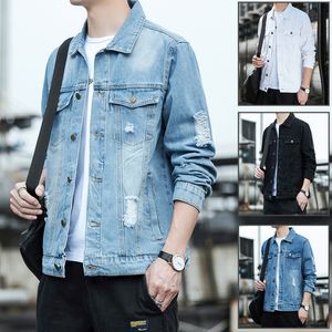 Denim jacket men's autumn black blue destroyed coat mens casual trendy cotton top clothes jeans jackets