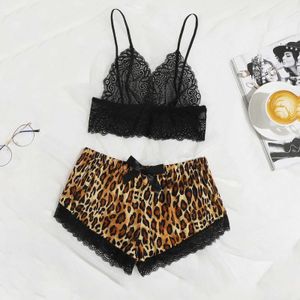 Summer Women's Pajamas Set V-Neck Stretch Satin Nightie For Women Sexy Lingerie Sleepwear Leopard Nightwear Home Clothes Q0706