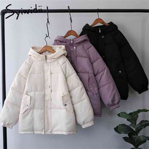 Syiwidii ​​Kvinnors Vinter Tjocka Jackor Höst Black Parka Långärmad Casual Oversized Lila Puffer Bubble Coat med Hooded 210913