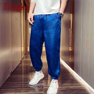 Zongke tornozelo-comprimento dragão impressão calças homens corredores homens corredores homens calças cudwear calças homens moda hip hop 5xl 2021 x0723