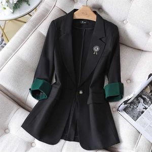 Moda Blazer Płaszcz Kobieta Pojedynczy przycisk Koreański Z Długim Rękawem Solid Casual Eleganccy Profesjonalne Panie Biurowe 211122