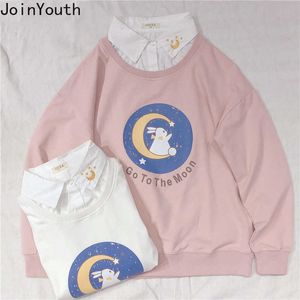 Neploe Women Sweatshirt偽2ピース韓国漫画の手紙プリントパーカー秋の甘いプルオーバー女性トップ7B189 210930