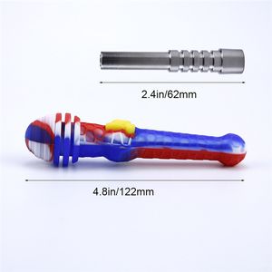 Silicone pipe Straw Unbreakable Smoking Dabs Stick Concentrate Oil Wax Collector With Anti-burn Cap Titanium Nail