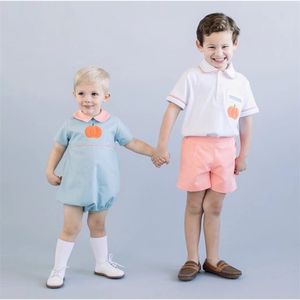 2 pcs conjuntos de roupas espanhol para criança menino boutique romper bebê smocked ternos meninos verão roupas de algodão terno's roupagem 210309