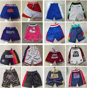 Tutte le squadre Just Don Pantaloncini da basket Maglia Sport retrò Pantaloni hip-pop con tasca Pantaloni sportivi con cerniera Georgetown Hoyas Film Michigan North Carolina Tar Heels Short