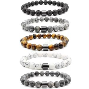 Hematita Magnética Magnética Pedra Natural Frisado Strands Pulseira Lava Tigre Olho Turquesa Beads Braceletes Mulheres Mens Moda Jóias